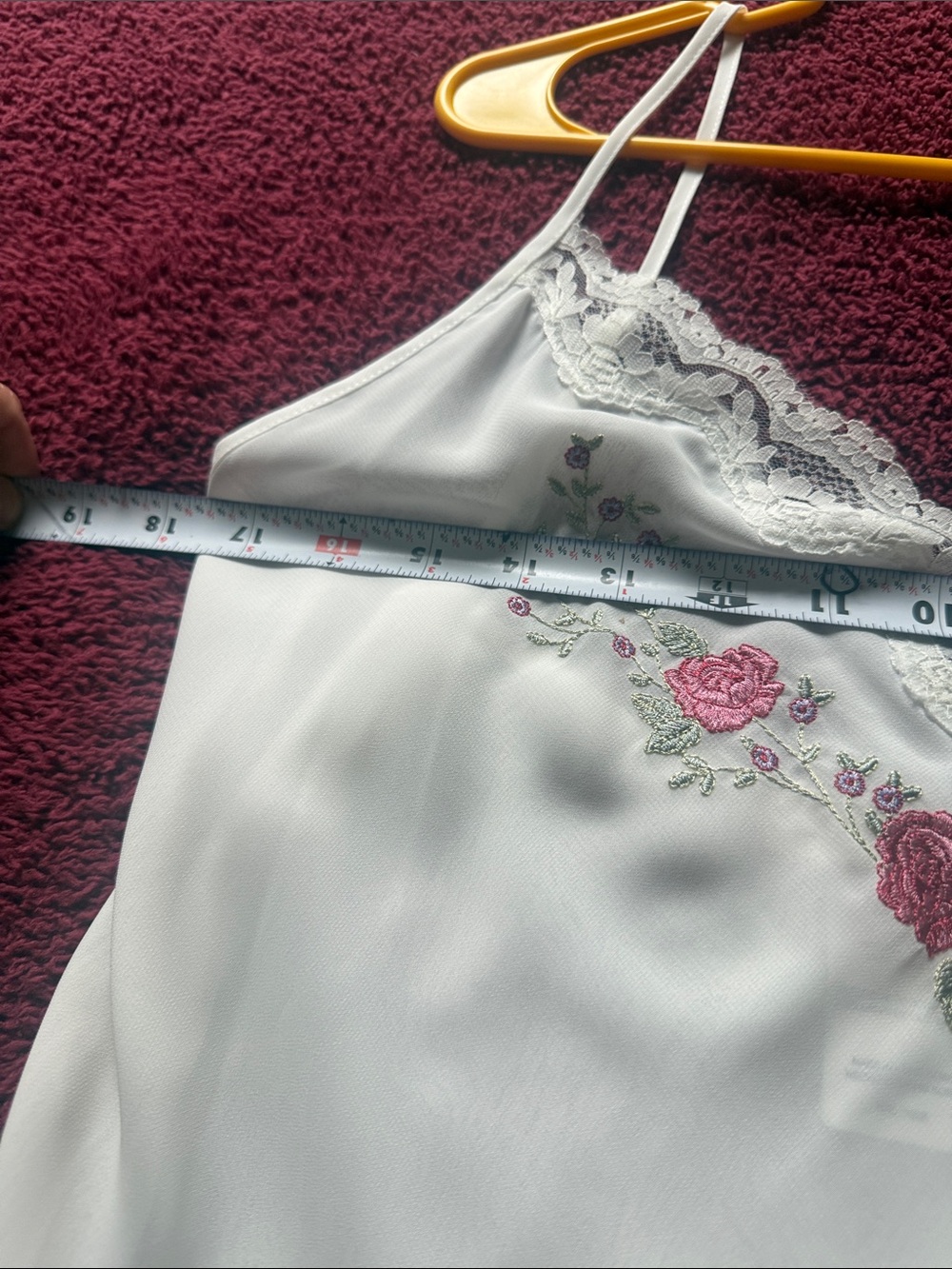 Vintage White Floral Lace-Trim Slip Dress with Pink Rose Embroidery size M - Picture 10 of 13